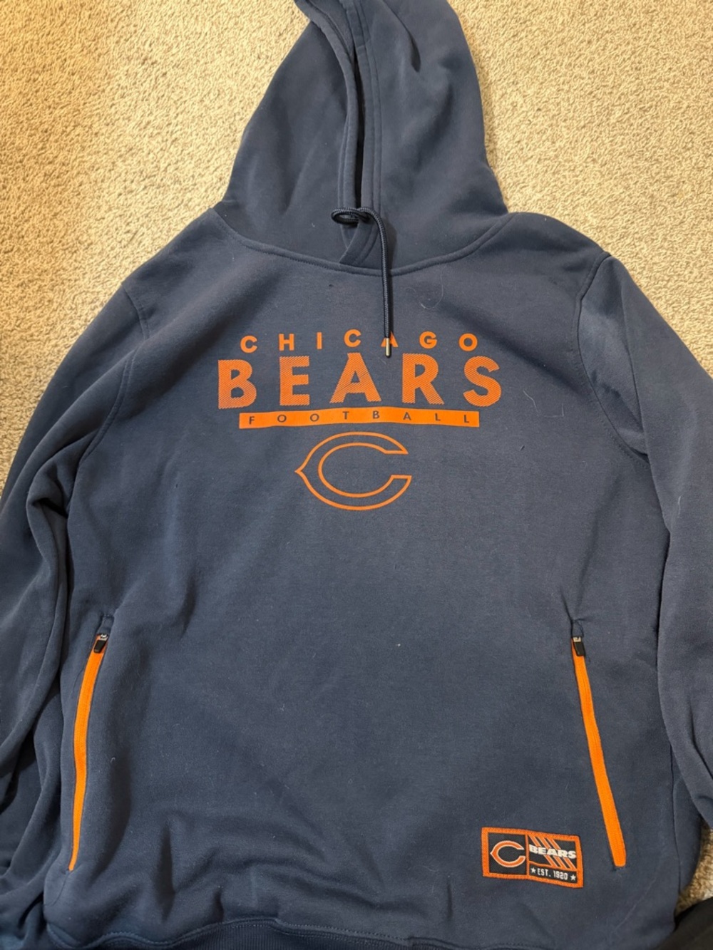 NFL Chicago Bears Navy Blue and Orange Hoodie
